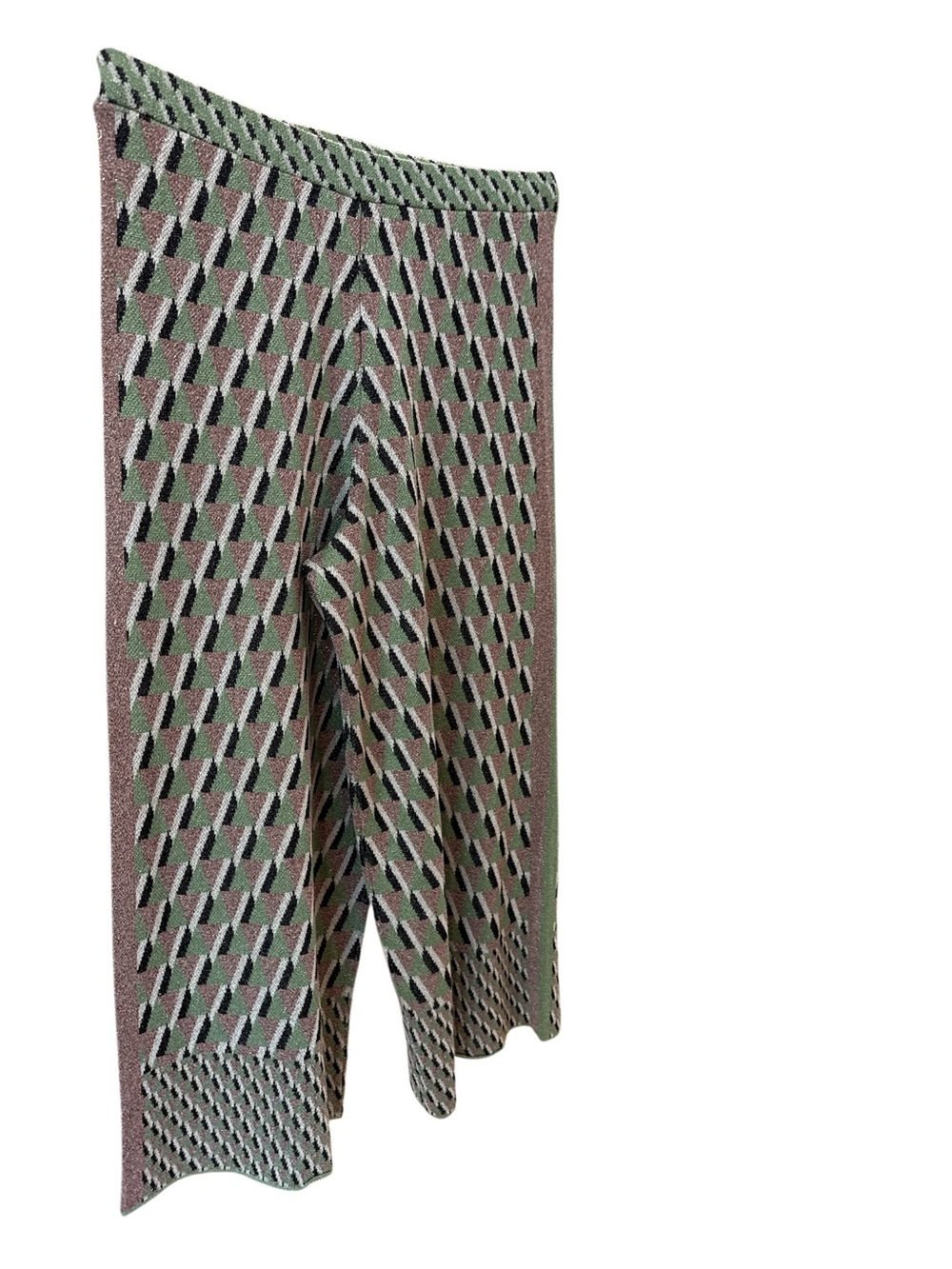 Geometric Knit Wide-Leg Pants in Green and Pink